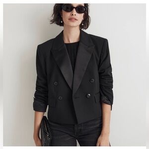 Women's Black Double-Breasted Tuxedo Blazer